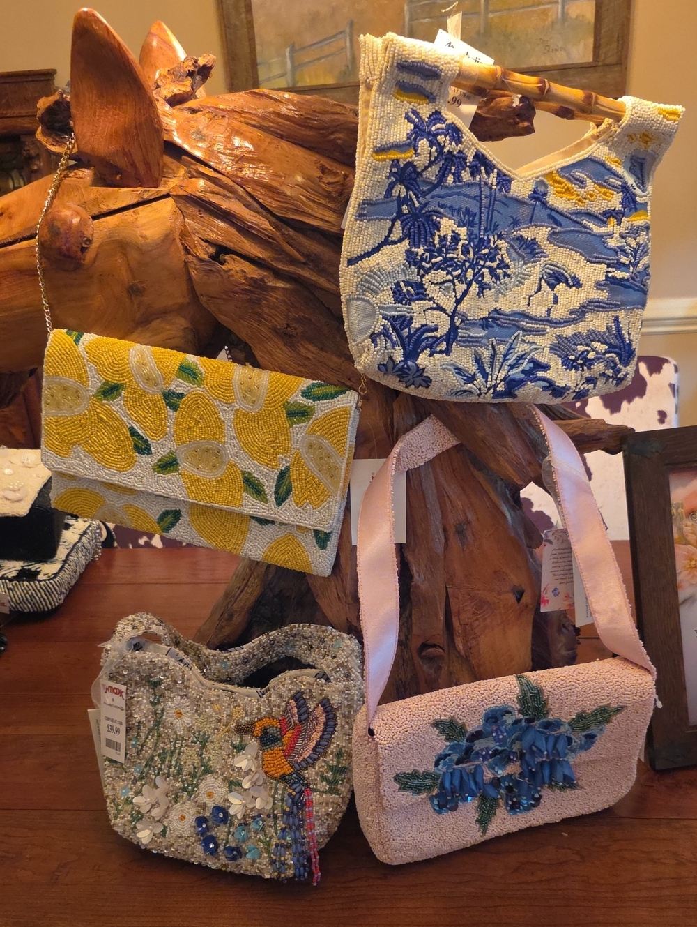 Nature Themed Handcrafted Beaded Shoulder Bags - 4 Bag Lot